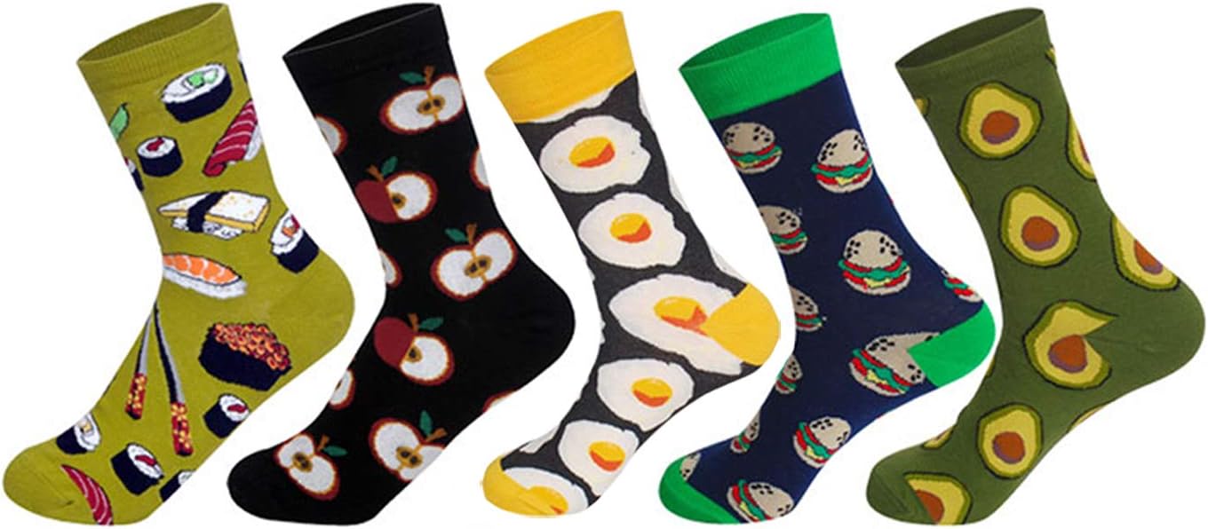 5 Pairs Women's Girls Crazy Cute Novelty Food Fruit Crew Cotton Funny Socks Great Gift Box