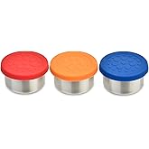 LunchBots Tiny Dips Condiment Containers - Set of 3 - Perfect Portion Cups - Spill Proof Lunch Box Sauce Container with Lid - Food Grade Stainless Steel - 1.5oz - Dishwasher Safe - Assorted Lids