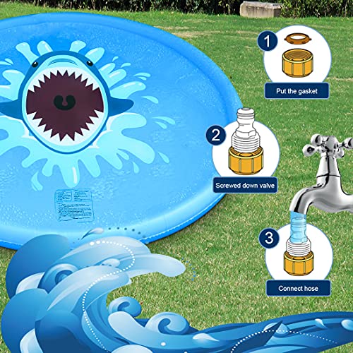 MECHICOO Sprinkler Splash Play Mat for Kids Toddlers, 68’’ Summer Outside Wading Pool,Shark Inflatable Water Toys for 2 3 4 5 6 7 8 Years Old Children Boys Girls