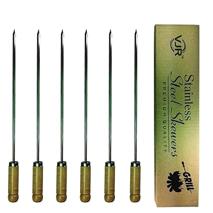 VJR 13 Inch Stainless Steel Skewer Square Rod With Wood Handle (Set Of 6)