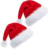 KEEPAA 2 Pack Unisex Christmas Santa Hats - Extra Thick Velvet Comfortable for Adult - Ideal for Xmas Holiday Parties & New Year Festive Occasions