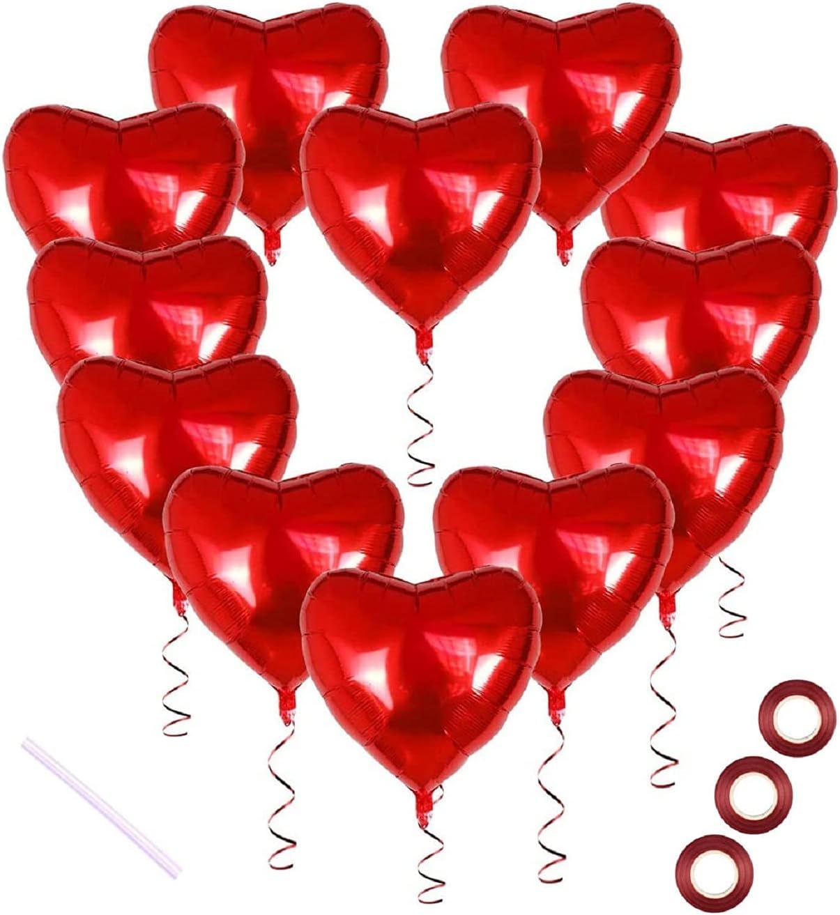 Heart Balloon, 30 x Red Heart Helium Balloons, Heart Shaped Foil Balloons for Parties Birthdays, Valentine's Day, Wedding