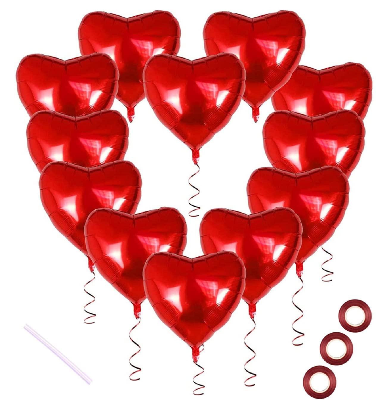 Heart Balloon, 30 x Red Heart Helium Balloons, Heart Shaped Foil Balloons for Parties, Birthdays, Valentine's Day, Wedding, Engagement, Mother's Day Romantic Decoration