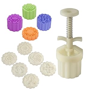 Louty 75g DIY Moon Cake Mold, Mid-Autumn Festival mooncake Maker Mould, 6 Mold-Pattern & 1 Pressed Tool,Adjustable Thickness,Easy to Clean