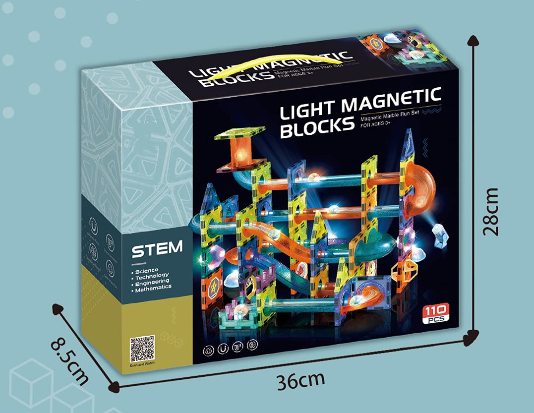 UNIQUE KIDS Magnetic Tiles Building Blocks with Marble Run STEM Toys STEAM Toys for Kids Ages 3-10+Year Old Boys Girls Best Christmas Birthday Gift (110 pcs)