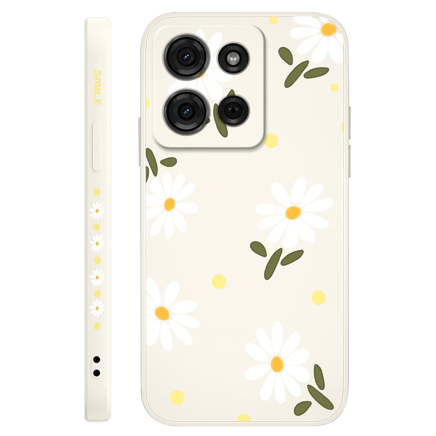 LEECG for Motorola Moto G 5G 2025 Case, Flower Pattern Slim Case Soft Silicone Protective for Moto G 5G 2025 Phone Cover, Daisy Rice White