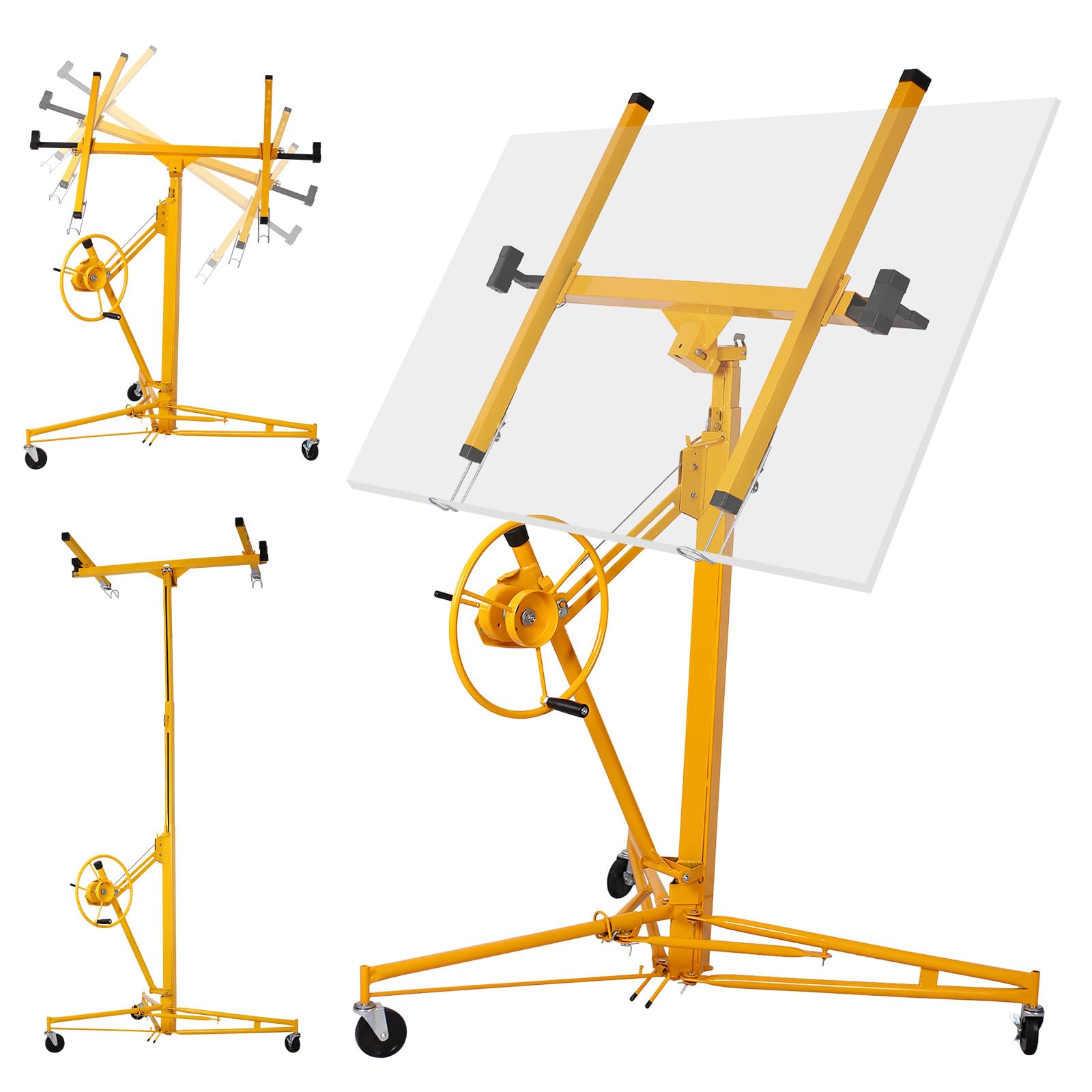Photo 1 of Rovibek Drywall Lift 11FT, Drywall Jack Lift Sheetrock Lift for Ceiling 360° Adjustable, Drywall Panel Hoist 150 lbs Heavy Duty Drywall Lifter, Foldable Sheetrock Lift for Home Improvement (Yellow)