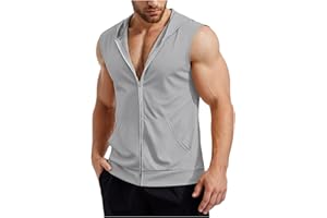 TOWMUS Tank Tops Men Hoodie Men's Sleeveless Zip Up Hooded Workout Tank Tops Muscle T Shirt Vests Jacket