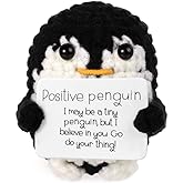 BOXOB Mini Funny, 2.6 Inch Cute Knitted Penguin Toy with Positive Card Crochet Doll Cheering Gift for Family Friends Encouragement Party Decoration(Black)