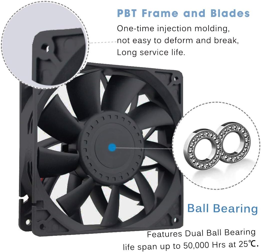 GDSTIME 140mm 12v fan 140mm 38mm Server Cabinet Fan 2 Pin Dual Ball Bearing 3000 RPM 223 CFM Big Airflow Cooler For Cpmputer Cabinet Server PSU Workstation - Image 5