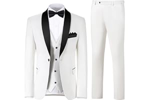 ZKHOECR Men's 3 Piece Slim Fit Suit One Button Shawl Lapel Jacket Vest Pants Tuxedo Set with Bow Tie Pocket Square