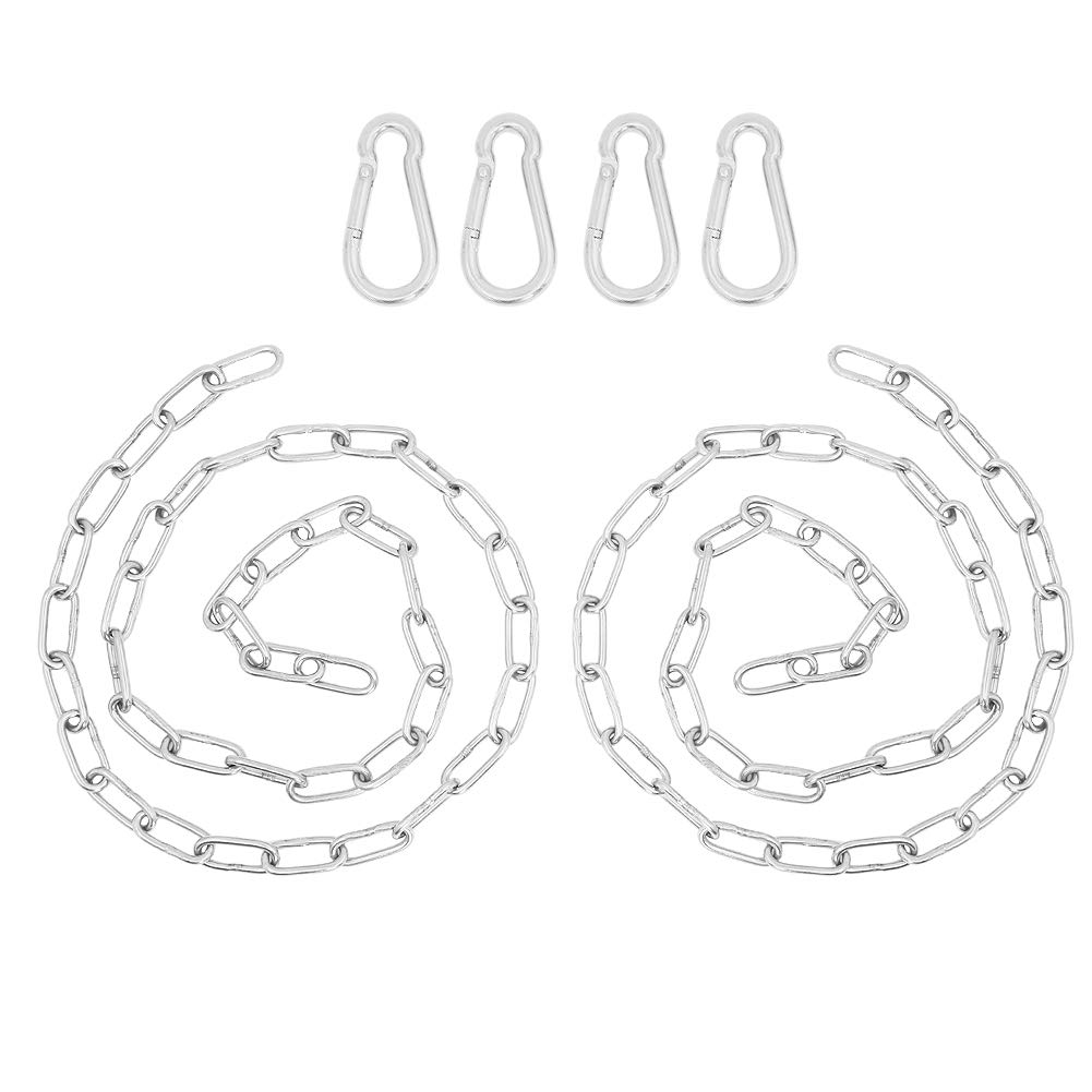2 PCS Meter Hanging Chair Chain With 4 PCS Carabiners,Silver Hanging Basket Chains Heavy Duty,Hammock Chain Stainless Steel For Garden Swing Chair Tree Swing Chandelier