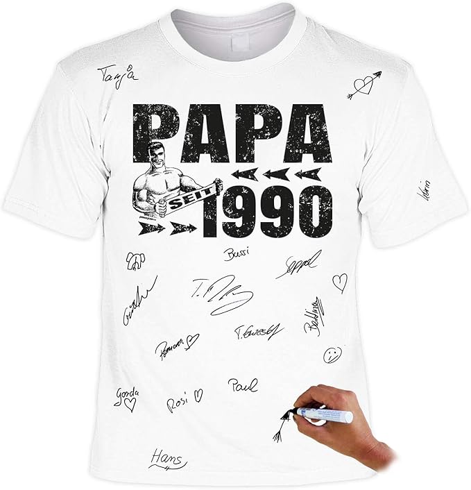 Papa Vater Spruche 30 Geburtstag T Shirt Unterschriften Spruche Shirt Jahrgang 1990 Papa Seit 1990 Geburtstagsshirt 30 Inkl Stift Amazon De Bekleidung