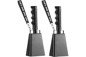 CHMI Cow Bells with Wrist Strap - Cowbell with Handle 2pcs, Customizable Cowbells for Sporting Events, for Football Games,Chimes, Percussion, Musical Instruments, Call Bell, Farm Ranch (black)