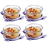 R.repad yay Small Round Glass Food Storage Containers With Lids, Round Small Glass Meal Prep Bowls, 1.5 Cup Circle Food Containers With Lids BPA-Free, Microwave, Dishwasher, Freezer Safe (Purple)