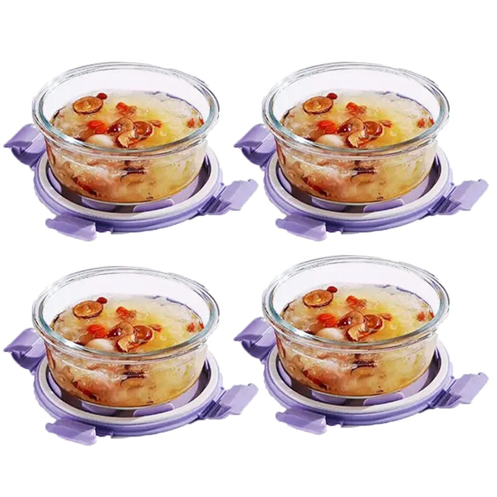 Photo 1 of R.repad yay Small Round Glass Food Storage Containers With Lids, Round Small Glass Meal Prep Bowls, 1.5 Cup Circle Food Containers With Lids BPA-Free, Microwave, Dishwasher, Freezer Safe (Purple)