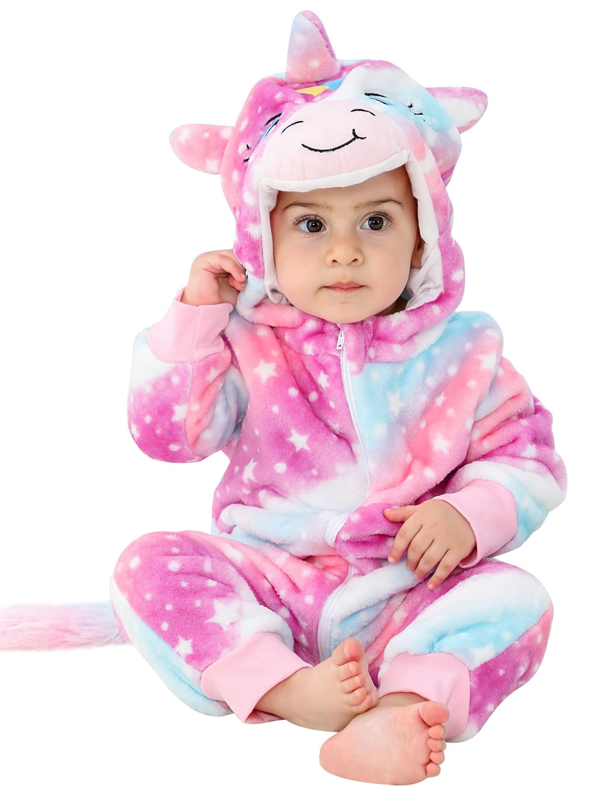 MOMBEBE COSLAND Baby Unicorn Costume Kids Animal Hooded Romper Onesie Infant Halloween Costume, Unicorn, 3 Years