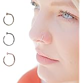 Ellie J Maui 14k Gold Filled Adjustable Hoop Nose Ring for Women- 20G, 22G, 24G Hypoallergenic Nose Piercing Jewelry, Handmade Hoop Earrings for Nose (6mm-10mm) Rose Gold - Sterling silver