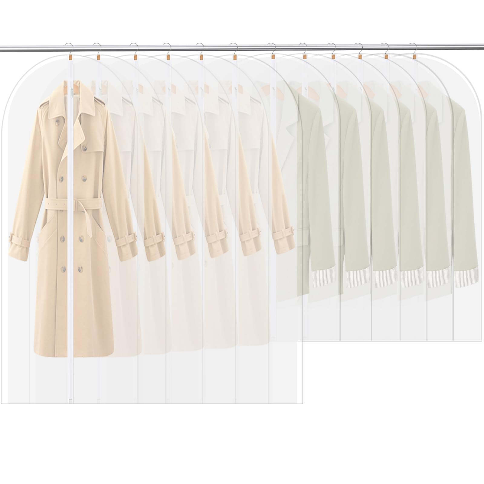 Rigidstone Pack of 12 Garment Bags, Moth Protection, Garment Bags with Zip, Transparent Suit Bag, Waterproof, Dust Protection, Garment Cover for Suits, Dresses, Jackets, Shirts (60 x 120/140 cm)