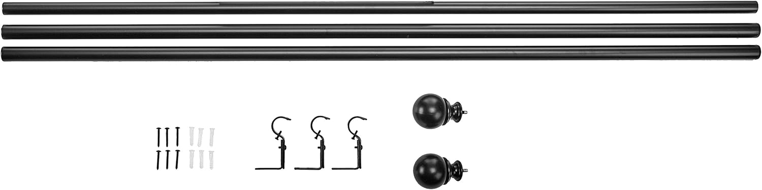 Basics 1" Curtain Rod with Round Finials - 72" to 144", Black: Home & Kitchen