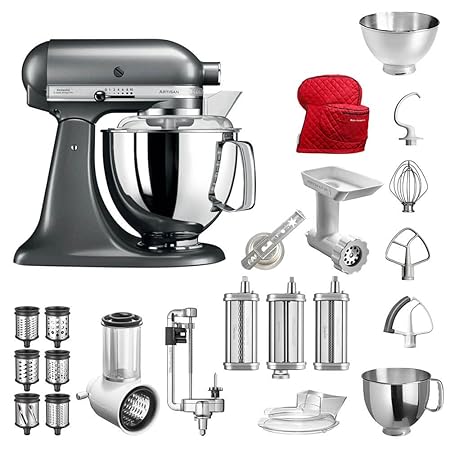 KitchenAid Küchenmaschine Artisan, 5KSM175PS, Bestseller Paket inkl. Gemüseschneider, Fleischwolf, Spiralschneider, Nudelvors