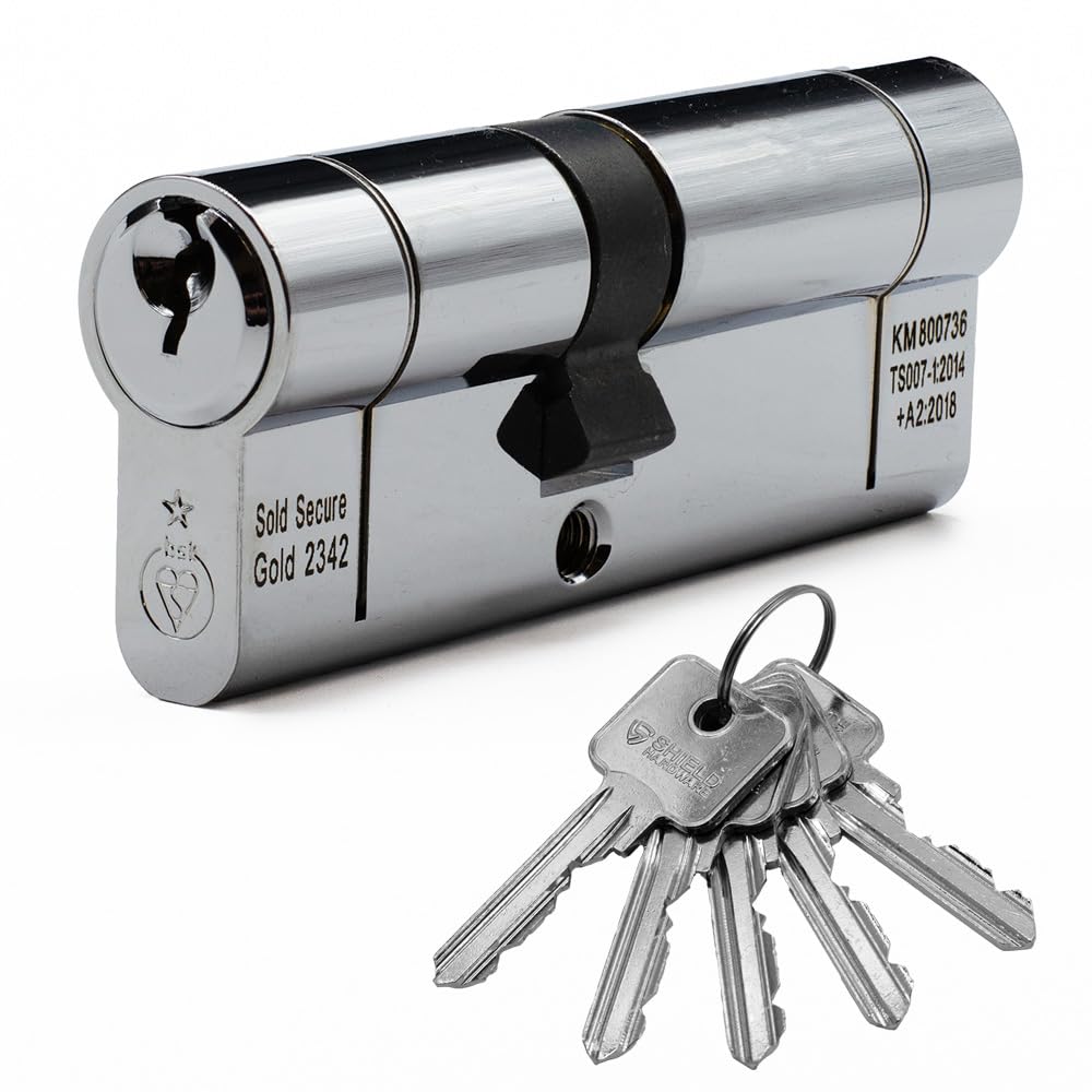 Euro Cylinder Door Lock Chrome - BSI TS007 Sold Secure Gold Anti-Snap - Includes 5 Keys 40/60