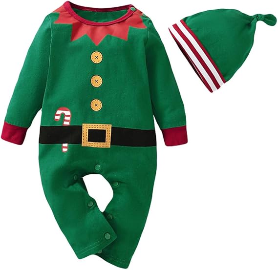 Newborn Baby Christmas Elf Outfit Romper Baby Christmas Dress Up Santa