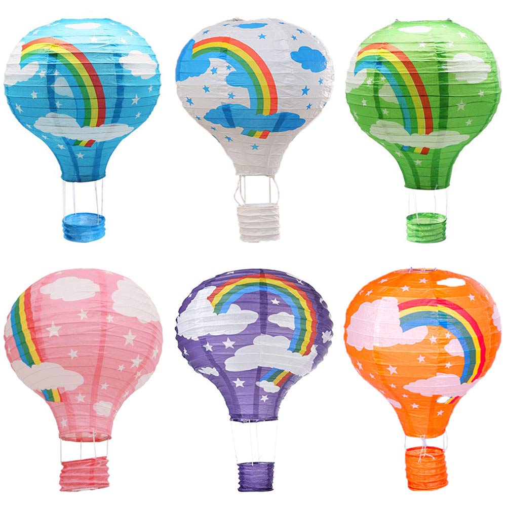 Famgee Hanging Hot Air Balloon Paper Lanterns Set Party Decoration Birthday Wedding Christmas Party Decor Gift Set Pack of 6 Pieces 30 cm (12") (Rainbow)