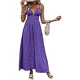 LIGHT DOT Women's Summer Dress Spaghetti Straps V Neck Dress High Waist Flowy Maxi Dress Daily Casual