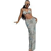 Women's Sexy Pearl Chain Halter Maxi Dress Printed Backless Hollow Out Pleated Bodycon Dresses for Party Vacation