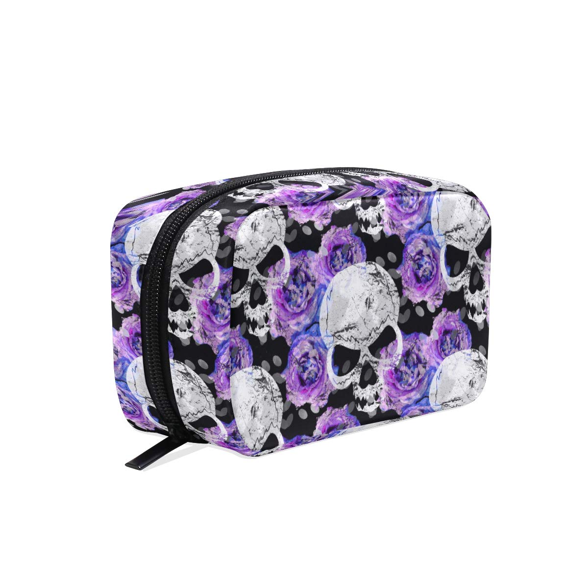 Makeup Pouch Sugar Skull Purple Rose Print Cosmetic Toiletry Bag Storage Large Travel Handle Personalised with Compartments for Teenage Girl Women Lady