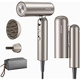 Dreame Pocket Pro Hair Dryer, Dual Voltage Travel Blow Dryer with Diffuser, 1300W Professional HighSpeed Ionic Hair Blower, Fast Drying, Low Noise, Lightweight, No Heat Damage, Global Travel 120V/240V