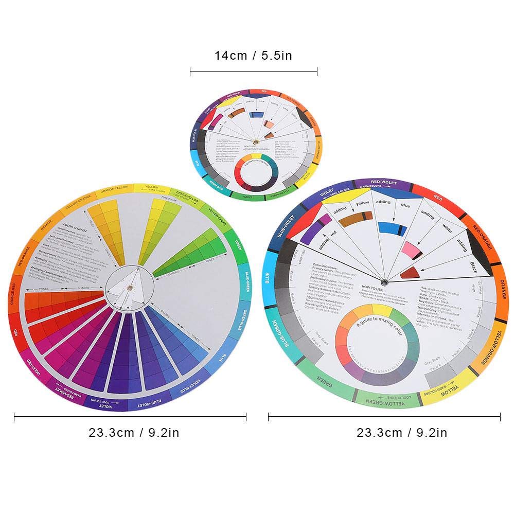 Color Wheel, 3pcs Color Mixing Guides Wheel Paint Mixing Learning Art Class Teaching Tool Color Scheme for Paint Permanent Eyebrow Lip Body