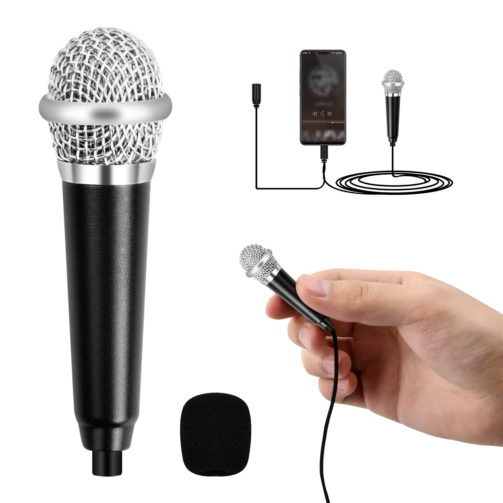 Jinlaili Mini Microphone - Portable Karaoke Vocal Mic With 3.5 mm Universal Cable, Metal Wired Handheld for Mobile Phone, Laptop, Notebook