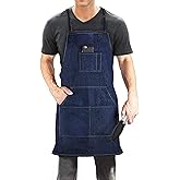 Dadidyc Denim Jean Tool Apron with 4 Pockets Waterproof Adjustable Canvas Lightweight Work Apron Blue