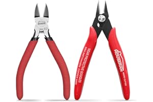 HOUSERAN 2-Piece Wire Cutters Set, 5 Inch Micro Flush Cutter & Side Cutting Pliers, Spring Loaded Diagonal Wire Snips for Jew