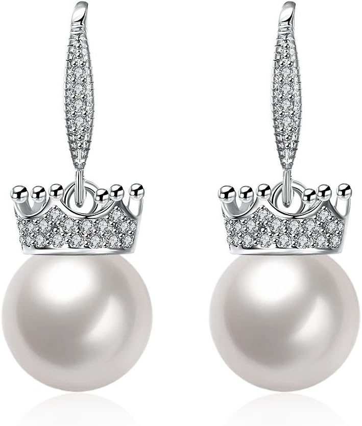 Prestep Dangling Crown with Pearl Earrings