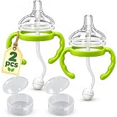 [2 PCS] Spout Transition Sippy Cup Kit for Comotomo Bottles | Green | 5 & 8 Oz Silicone Spout Straw Conversion Kit for Comoto