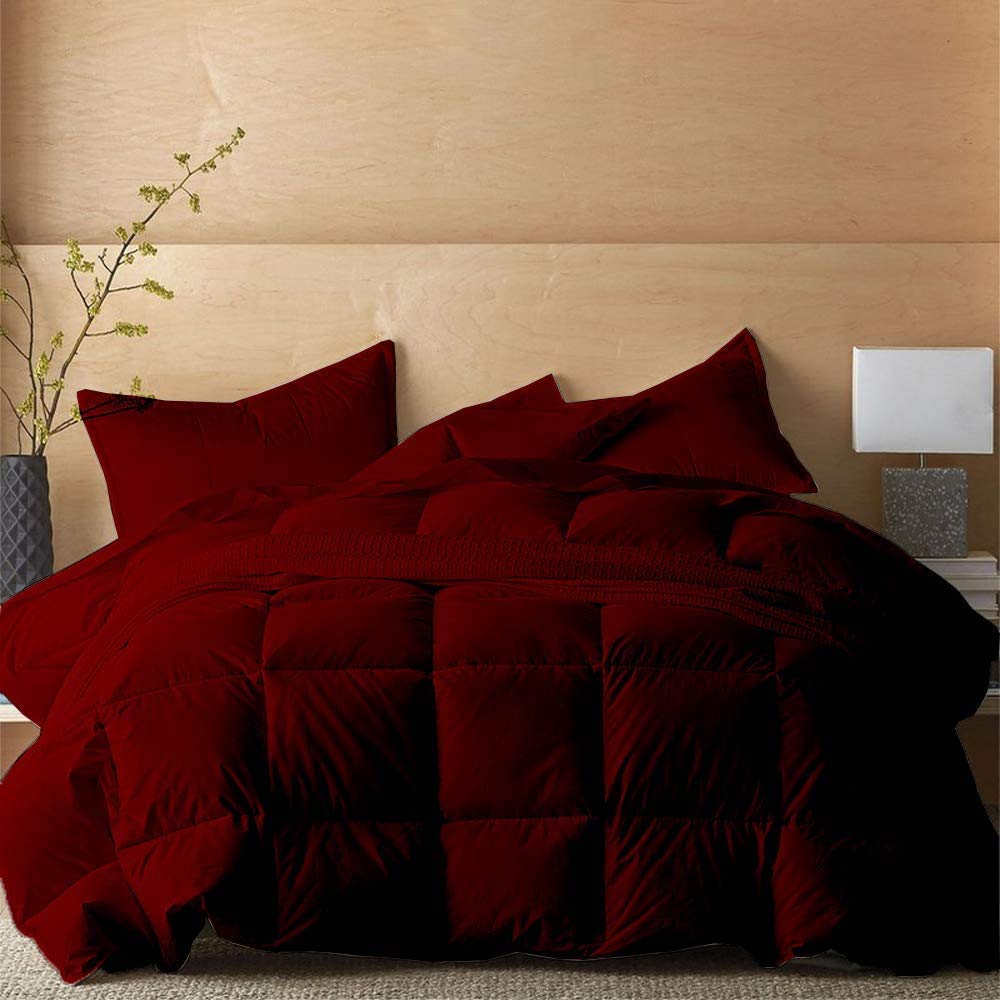 Kotton Culture 400 GSM Down Alternative Comforter 600 TC Organic Cotton Exterior | Super Soft Premium Quality Microfiber Filling | Box Stitched Duvet (Oversized King, Burgundy)