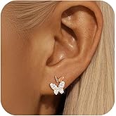 KIFUTENG Dainty 14K Gold Plated Butterfly Stud Earrings for Women 925 Sterling Silver Cubic Zirconia Teacher Earrings Hypoallergenic Trendy Earrings Valentines Jewelry Gifts