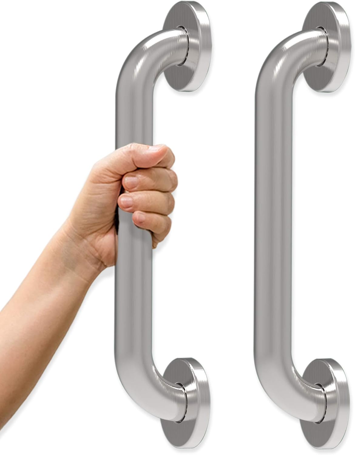AmeriLuck Stainless Steel Bath Grab Bar, ADA 500lbs Loading Capacity, Brushed Nickel, 12in | 2 Pack: Health & Personal Care