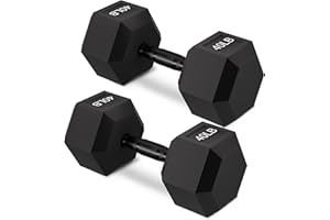 BALANCEFROM Rubber Encased Hex Weights Dumbbells Set of 5 – 50 lb Pair | Cast Iron Hand Weights with Anti-Slip Grip for Home Gym Strength Training