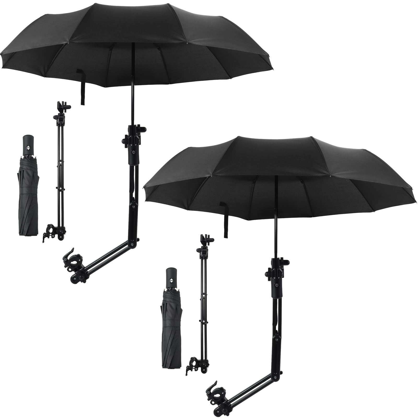 Photo 1 of Shinylin 2 Pcs Beach Umbrella with Adjustable Universal Clamp Upf 50+ Automatic Open and Close Windproof Travel Portable Golf Umbrella for Beach Chair, Stroller, Fishing(Black)