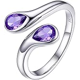 PROSILVER S925 Sterling Silver Rings for Women Dainty Birthstone Statement Ring, Dual Pear-Cut Gemstones, Open Band Rings, Jan - Dec Available