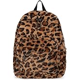 HOKMAH Fashion Backpack y2k Purse Backpack, Cute Fuzzy Daypack Grunge Alt Emo Shoulder Bag Cheetah Chic Coquette Harajuku Bag (Coffee)