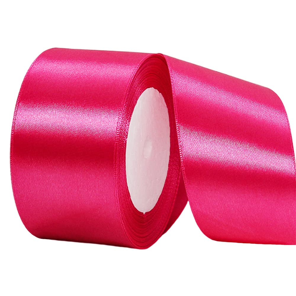 50mm Wide Thick Hot Pink Ribbon for Gift Wrapping,22m 2Inch Large Fabric Satin Ribbon Rose Bow for Gift Wrapping,Ribbons for Crafting,Hair,Bouquets,Wedding,Car,Presents,Cake,Christmas Decorations — image 1