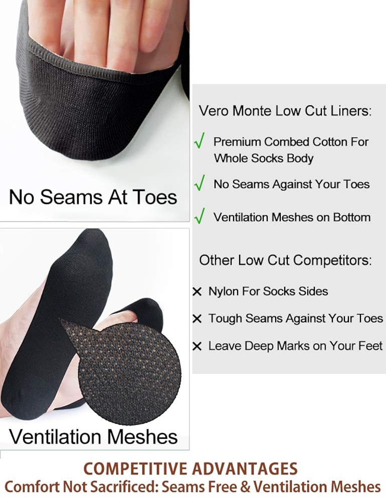 VERO MONTE 4 Pairs TRULY No Show Socks Women Cotton Ultra Low Cut Socks Flats