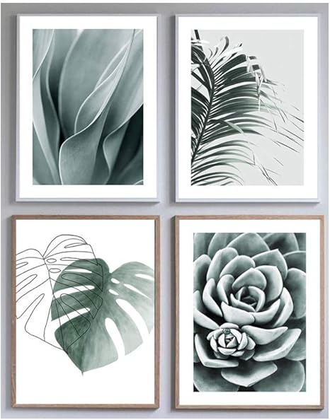 Amazon フランス語手のひら葉リュウゼツラン葉壁アートパネル緑植物帆布絵画インテリアミント緑多肉植物 ポスターおよびプリントホーム装飾写真30x40cmx4いいえフレーム 人工観葉植物 オンライン通販