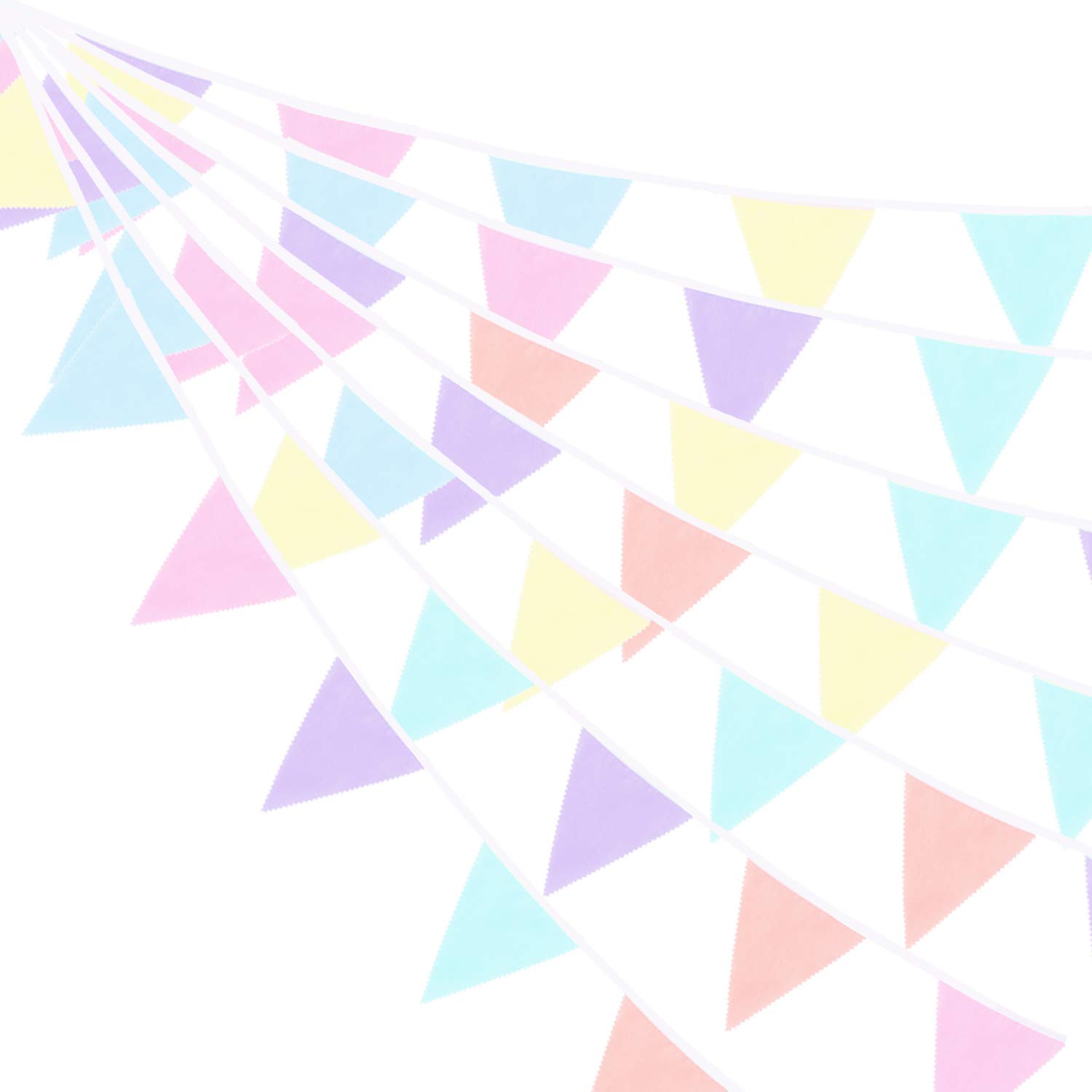 Whaline 39.5ft 42 Pieces Bunting Banner, Macarons Fabric Flag Banner Multicolor Triangle Flags Pennant Bunting Garlands for Wedding Baby Shower Birthday Party Garden Decoration Indoor Outdoor Activity