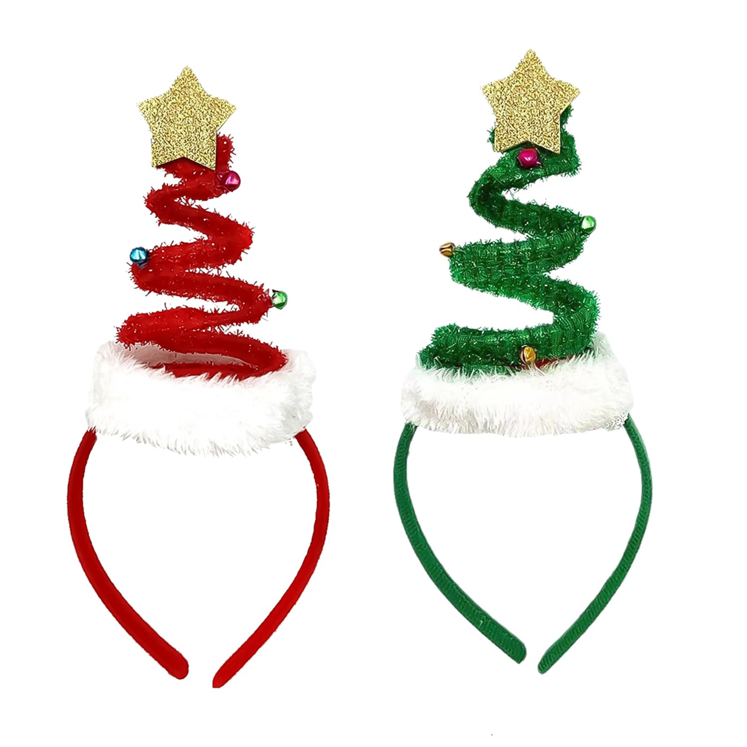 MFUOE 2Pieces Christmas Springy Headband Christmas Tree Headband with Bells Star Holiday Party Hair Bands for Kids Adults Hair Accessories